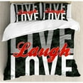 thumbnail image 3 of Live Laugh Love Duvet Cover Set Twin Size, Different Typed Words of Wisdom Victorian Antique Damask Motifs Tile Print, Decorative 2 Piece Bedding Set with 1 Pillow Sham, Multicolor, by Ambesonne, 3 of 3
