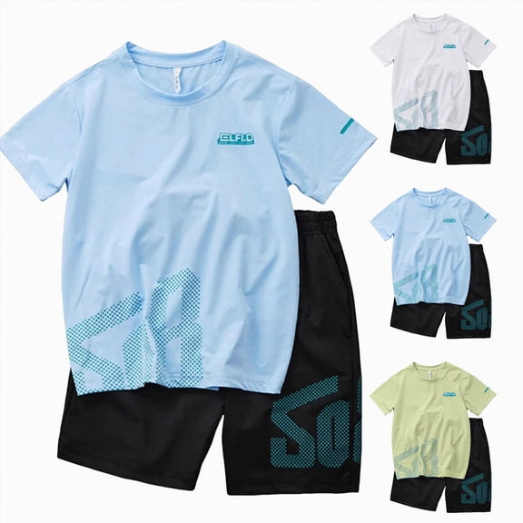 Gubotare Boys Clothes Summer 2 Piece Outfits Short Sleeve T-Shirts and Shorts Kids Fashion Clothing Sets White,Size 8-9 Years