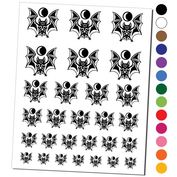 Runic Tribal Vampire Bat with Moon Water Resistant Temporary Tattoo Set Fake Body Art Collection - Purple