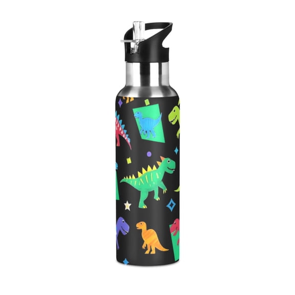 ALAZA Dinosaur Water Bottle Insulated Flask Stainless Steel Straw Lid 20 oz
