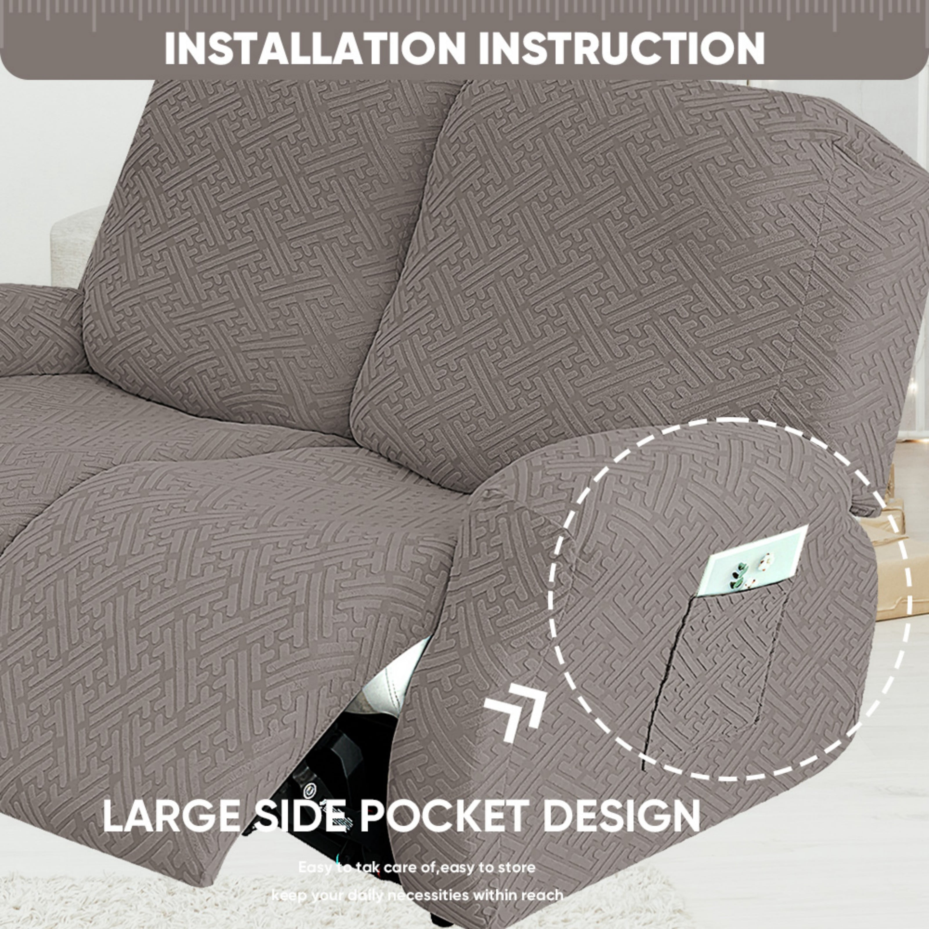 Lavish Cover Stretch Recliner Loveseat Cover, Non-Slip Slipcovers for Recliner Loveseat, Washable Furniture Protector with Pocket & Elastic Bottom for Kids Pets, 2 Seaters, Gray Green