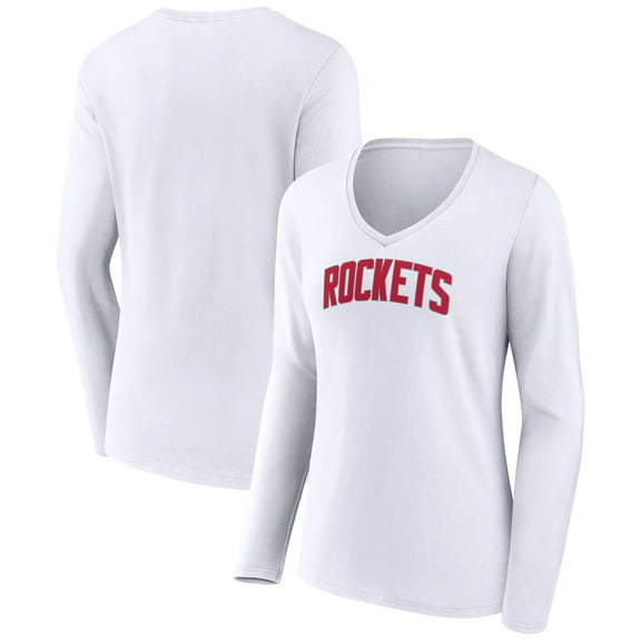 Women's White Houston Rockets Alternate Logo V-Neck Long Sleeve T-Shirt
