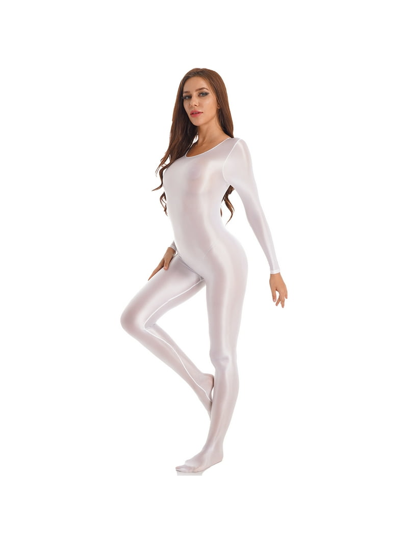 Doomiva Women's 70D Glossy Long Sleeve Bodystocking Sports