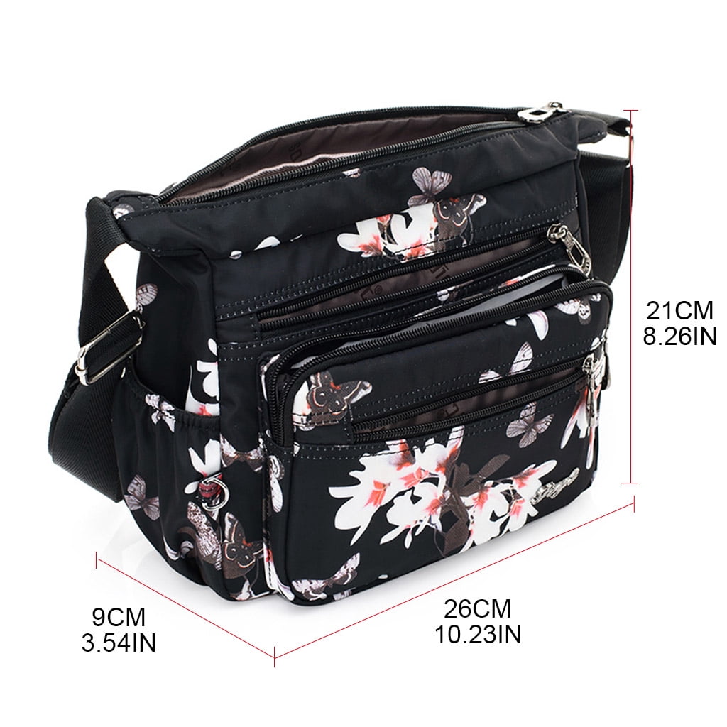 AOOOWER Nylon Floral Multi-Pocket Crossbody Purse Bags for Women Travel Shoulder Bag