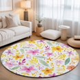 thumbnail image 2 of Round Rugs 4Ft, Boho Summer Floral Round Area Rug Washable Indoor Throw Carpet, Pink Yellow Wildflowers Leaves Rustic Soft Non Slip Circle Rug for Kitchen Nursery Room Home Decor Aesthetic, 2 of 8