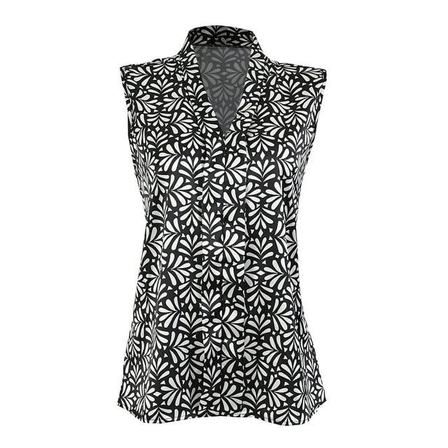 Blusa George para Dama, Escote V con Doblez, sin Mangas Print Negro Talla CH