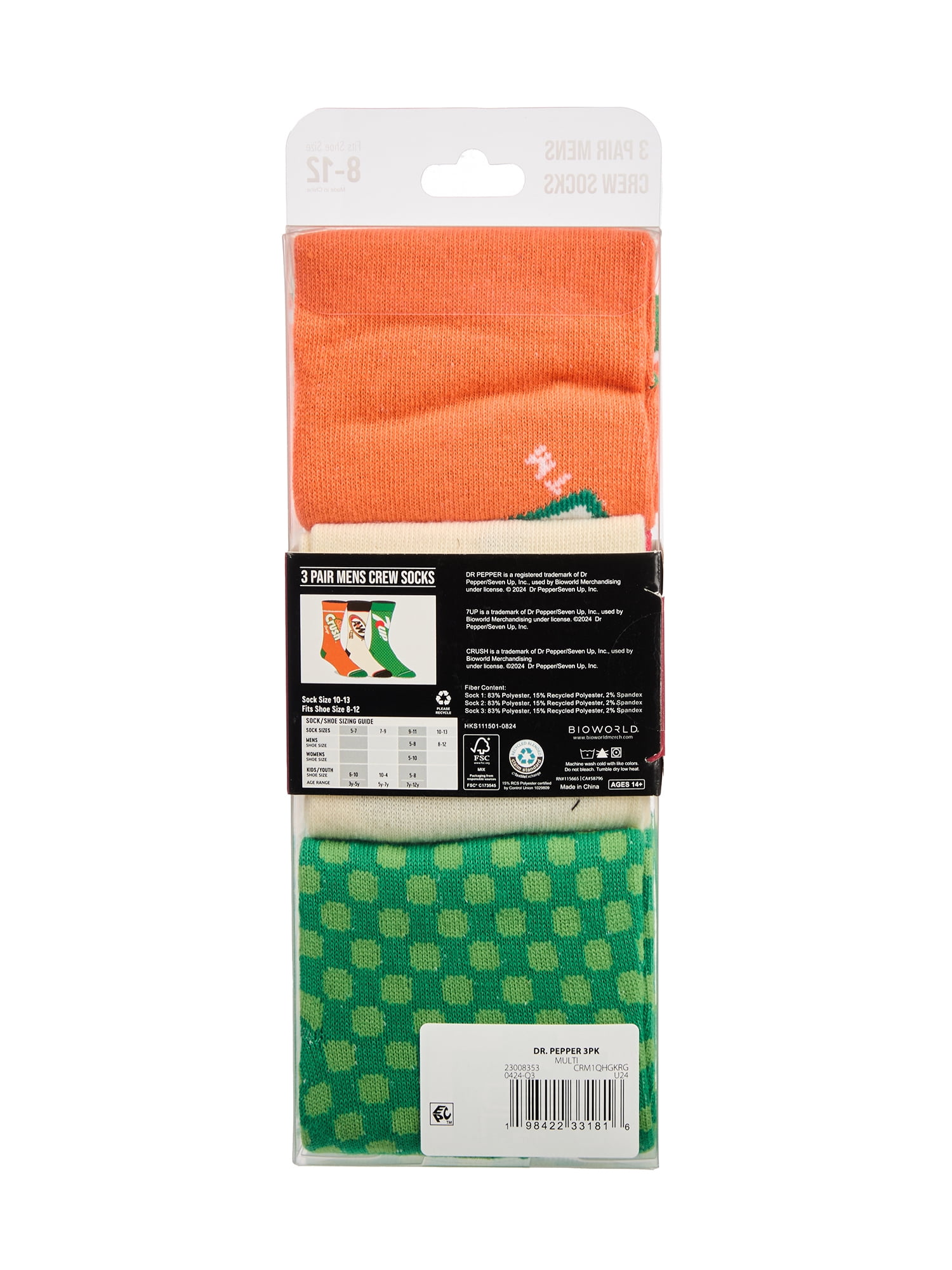 Dr. Pepper Men's Crew Socks, 3-Pack