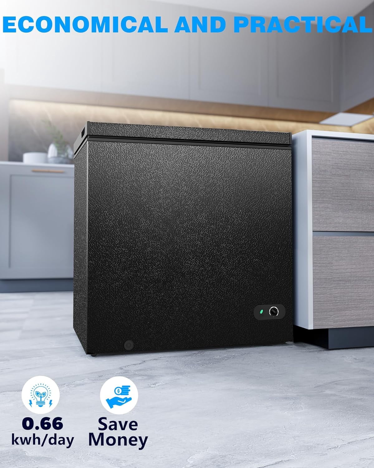 7.0 Cu.Ft Chest Freezer with Removable Basket and Bottom Defrost Water Drain Freestanding Top Open Door, Deep Freezer, Mini Freezer with Adjustable 7 Thermostat for Home/Apartment, Black