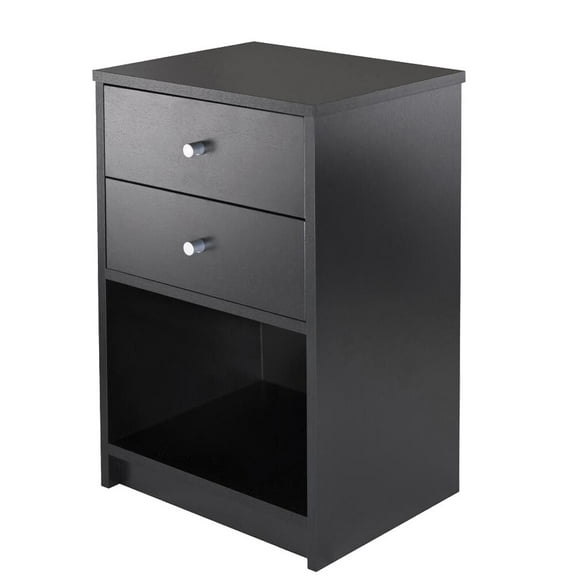 QRKD Bedroom Bedside Furniture Nightstand End Table Shelf 2 Drawer Black