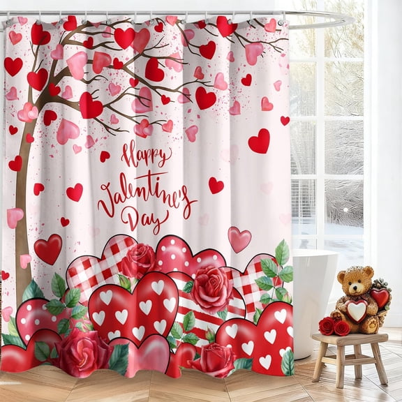 Valentine''s Day Shower Curtains for Bathroom Valentines Love Heart Shower Curtain 72x72 Inch Valentine Anniversary Wedding Bath Decor Waterproof Fabric with Hook