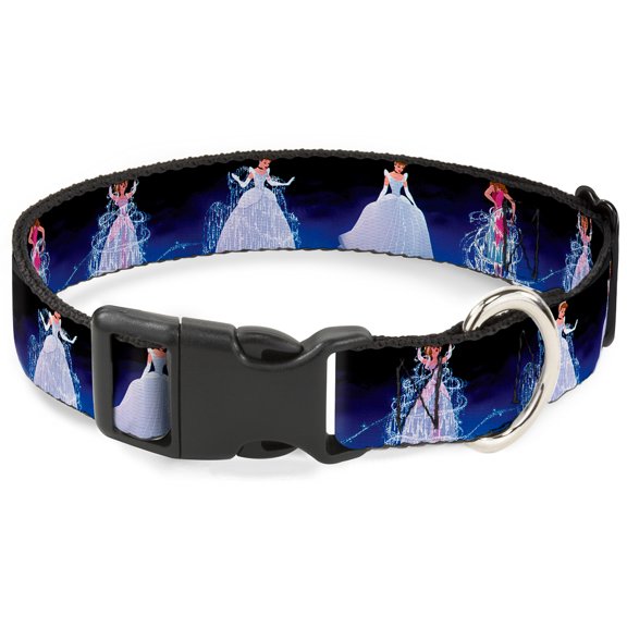 Disney Pet Collar, Dog Collar Plastic Buckle, Cinderella Transformation Blue Fade, 7 to 8.5 Inches 0.5 Inch Wide