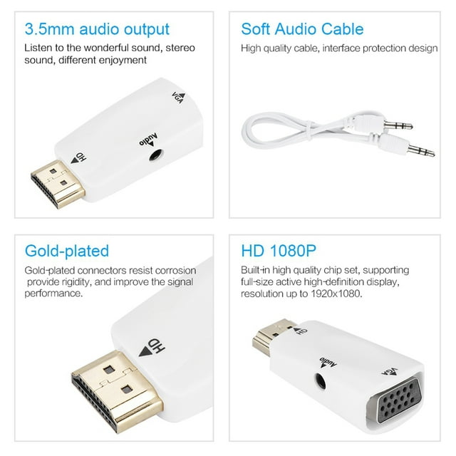 HD 1080P HD Multimedia Interface Female to VGA Female Converter Adapter with 3.5mm Audio Output Cable BlackMonitoring the Surrounding