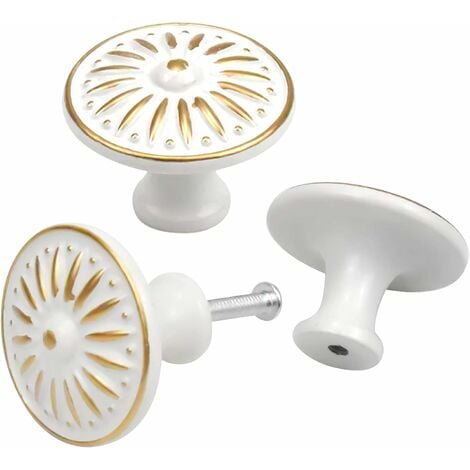 PinesC EternaNest 3PCS Vintage Door Drawer Handle, 35MM Furniture Knob, Round Drawer Knobs, Brass Door Knobs, Furniture Handles for Cupboard Cabinet Kitchen, Kids Room (White),