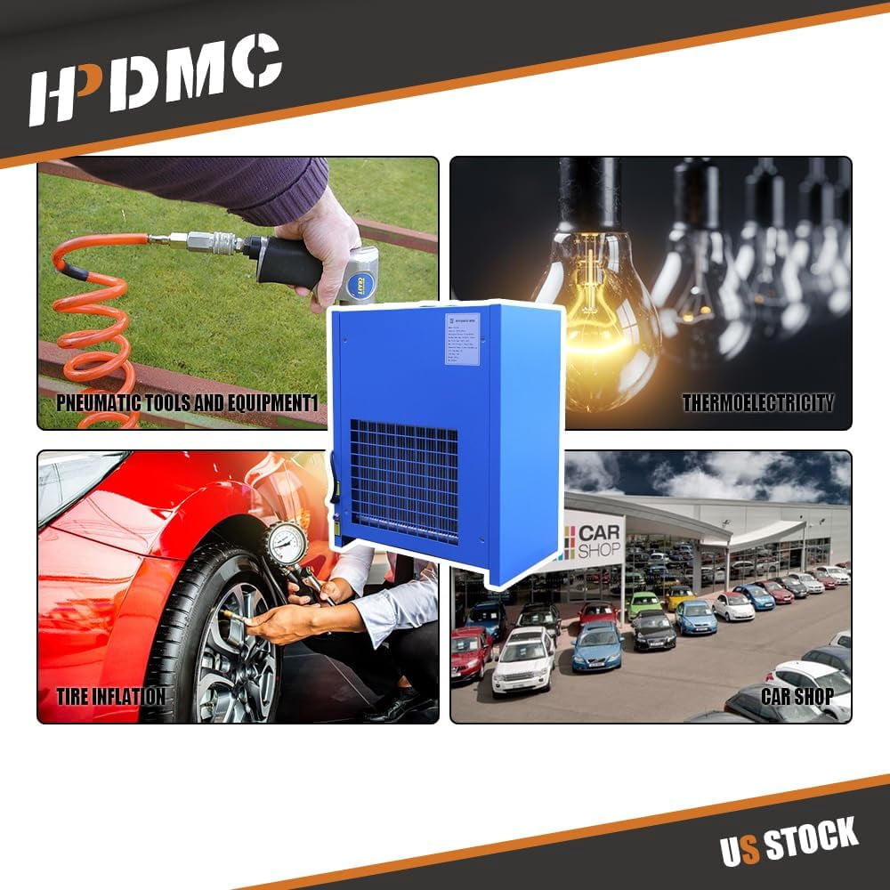 HPDMC 70 CFM Industrial Refrigerated Air Dryer, 110V 1-Phase Compressed Air System for 15-20HP Air Compressors, R134a Refrigerant