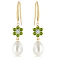 thumbnail image 2 of Galaxy Gold 14k Solid Gold Fish Hook Flower Earrings with Peridots and Pearls, 2 of 2