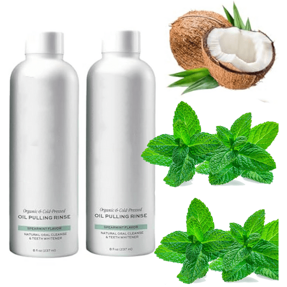 White Oil Pulling Rinse, Whyte Oil Pulling, Whyte Oils Pullings Rinses, Spearmint Oils Pullings Rinses  ,Mouthwash with Organic Cold-Pressed Coconut Oil(2PCS)