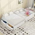 thumbnail image 3 of Full Size Daybed with Fence Guardrails and 2 Drawers, Wood Full Bed Frame with Storage, Split into Independent Floor Bed & Daybed for Bedroom, Living Room, White, 3 of 9