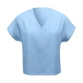 thumbnail image 4 of Outfmvch Linen Shirts for Women Linen Tunic Tops for Women V Neck Tops Outfits Short Sleeve Gauze Tops Cotton Linen Embroidered Tops Loose Gauze Tunics Blue L, 4 of 5