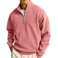 thumbnail image 2 of QHRMKOG Quarter Zip Pullover Men Basic Color Full Length Sleeve Stand-Up Collar Sweatshirt Relaxed Fit Warm Hoodie Fall Casual Clothes Pink L, 2 of 4