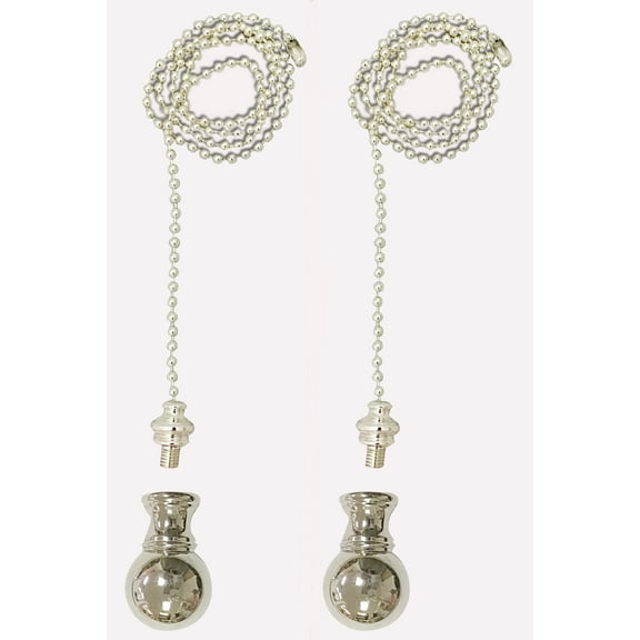 Royal Designs Fan Pull Chain with Small Ball Finial – Silver – Set of 2