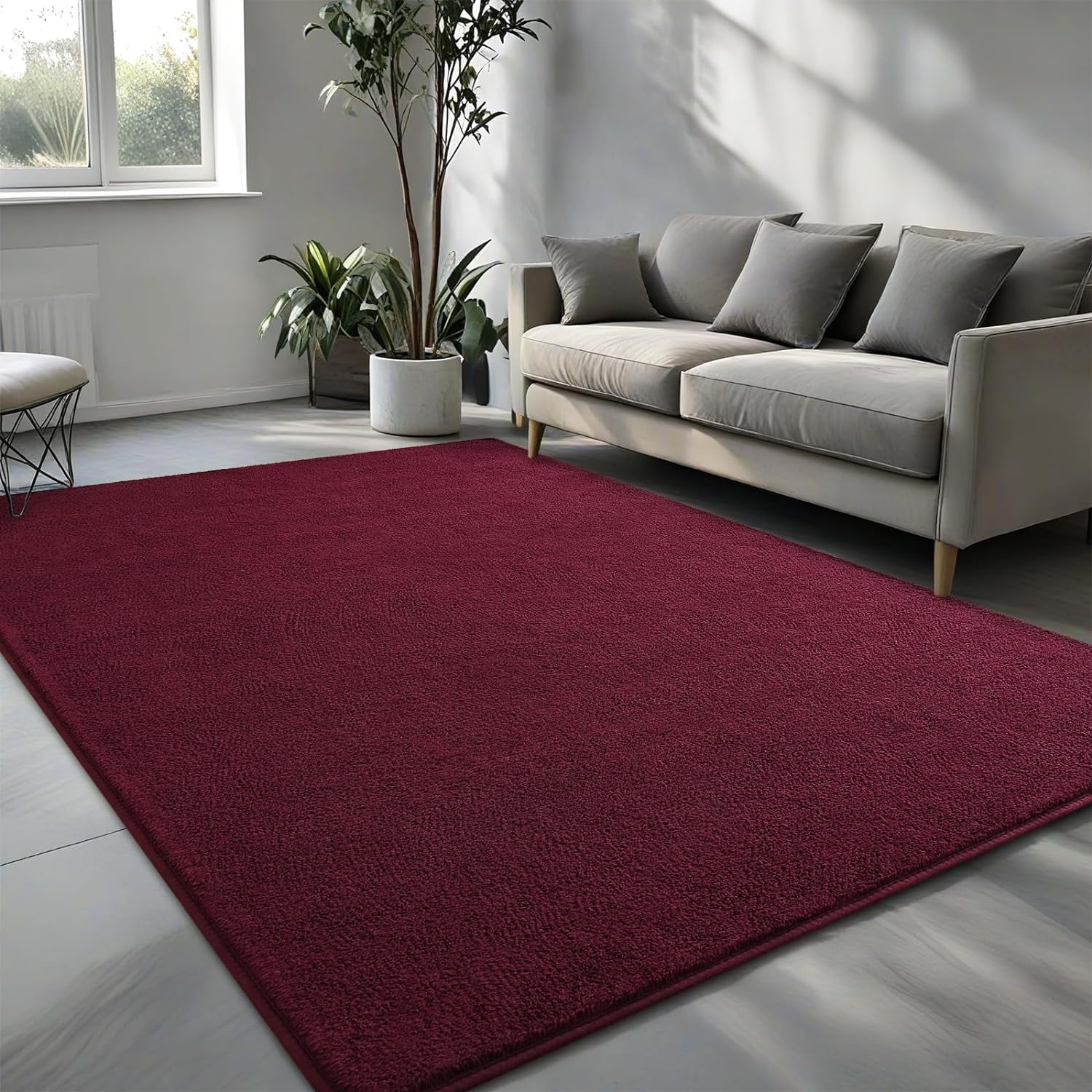 Arogan Soft Low Pile Rug Modern Area Rugs for Bedroom Living Room,Suitable for Boys Girls Teenagers and Adults with Super Soft Touch , Wine Red ,5'x 7'
