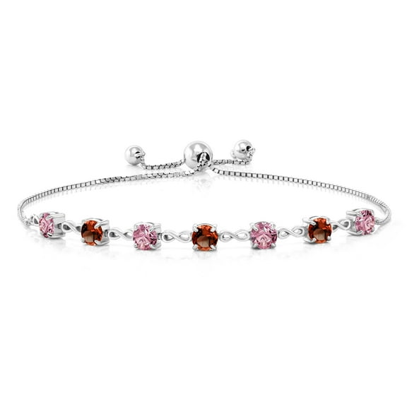 Gem Stone King 925 Sterling Silver Pink Lab Grown Diamond and Red Garnet Infinity Tennis Bracelet for Women (2.94 Cttw, Gemstone April Birthstone, Round 4.5MM, Fully Adjustable up to 9 inch)