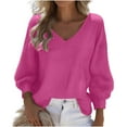thumbnail image 3 of Oksale Waffle Knit Shirts for Women Loose Long Sleeve Plus Size Tops Casual V Neck Classic Fashion Clothing Hot Pink 4XL, 3 of 4