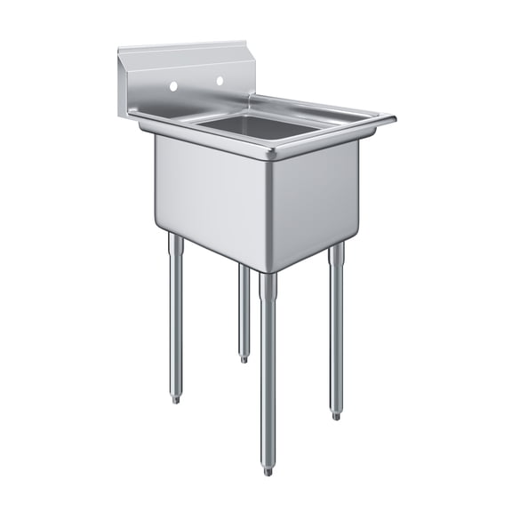 26 in. x 22 in. x 43.5 in. Stainless Steel One Compartment Sink with 20 in. x 16 in. x 12 in. Bowl, 8 in. Center, and Backsplash
