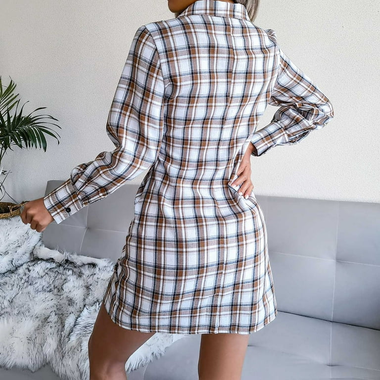 HAPIMO Discount Womens Plaid Dresses Flannel Babydoll Dress Casual
