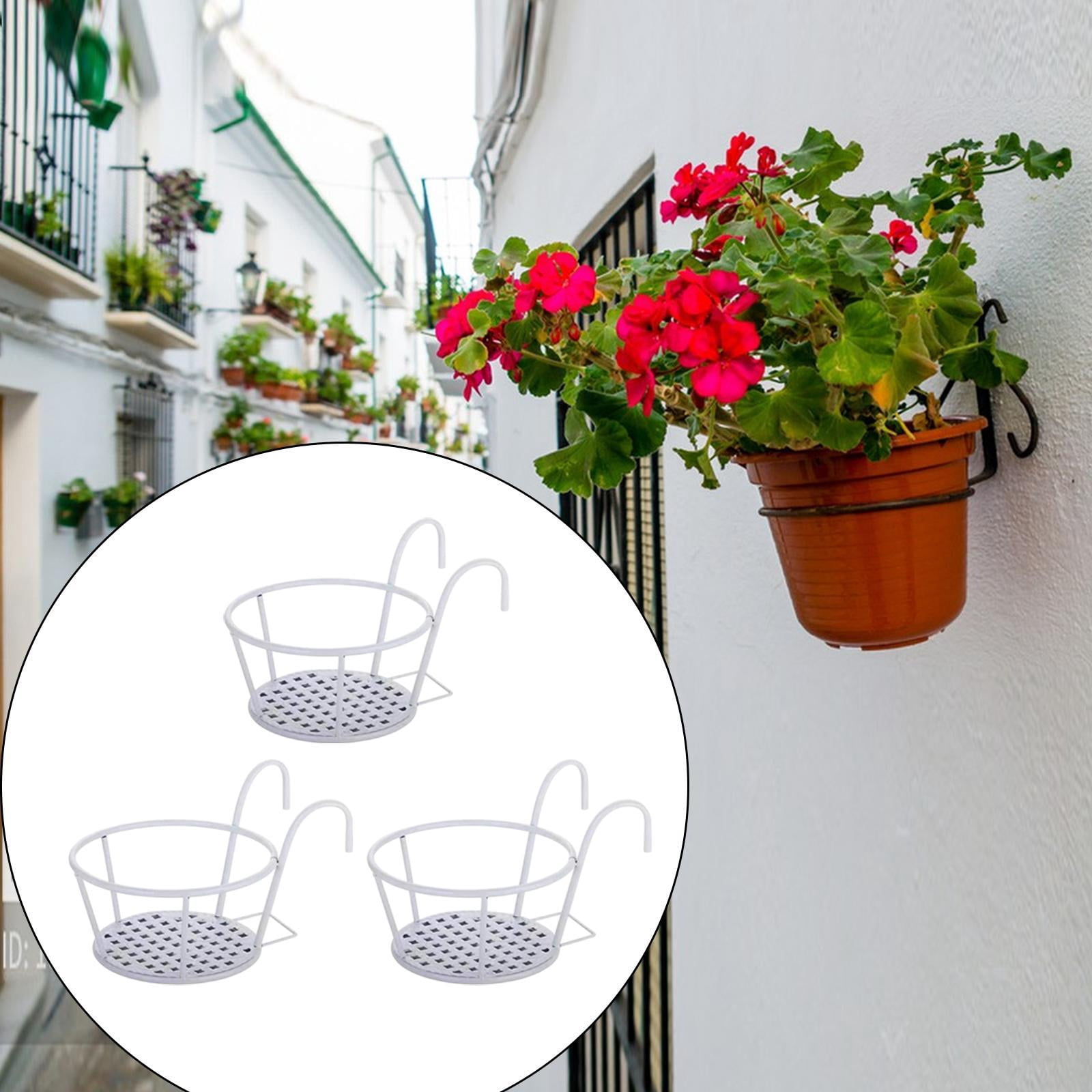 simhoa 3x Hanging Planter Basket Above The Rail Flower Pot Holder Around Hanging Railing Planters for Window Courtyard Outdoors in The Interior Outdoors White