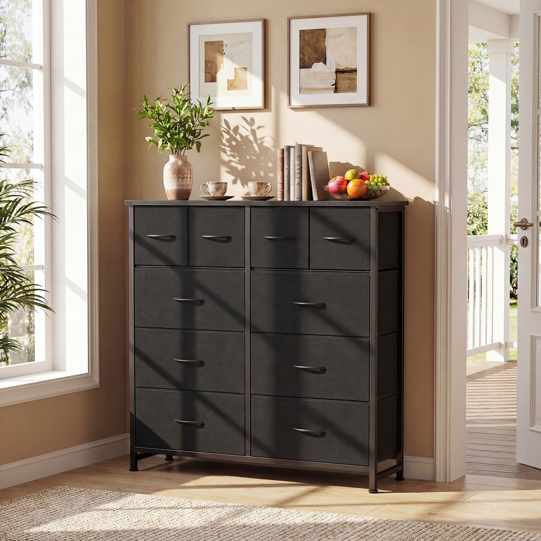 CONCETTA 10-Drawer Fabric Dresser, Large Storage Tower for Bedroom, Closet, Living Room, Black