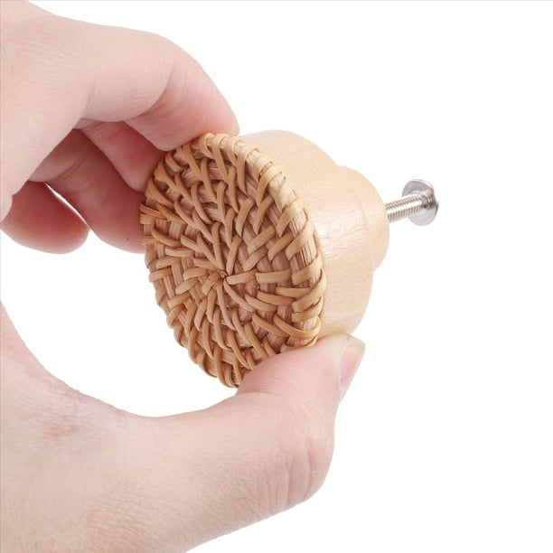 Pomos de Tocador de RatáN Bohemio Pomos de CajóN de Madera Redondos Tejido de Mimbre Hecho una Mano y Tornillos para Pomos de Muebles Bohemios, 6 Piezas