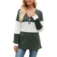 thumbnail image 3 of Deago Women's Color Block Long Sleeve Fall Sweaters Casual Fashion Ribbed Knit V Neck Button Pullover Shirts Tops (Green, M), 3 of 8