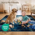 thumbnail image 4 of ODIKA 2'x3' Ultra-Soft Accent Mat, Round Abstract Navy Boho Ocean Brushed Hydrangea Border Extra None Washable, Bare feet friendly, Easy Care Indoor rug for Bedside, Footrest, 4 of 7