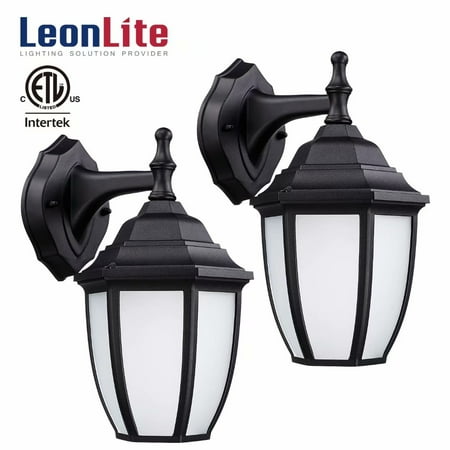 LEONLITE 2 Pack LED Outdoor Wall Light, 9W (60W Eqv.), Frosted Glass, 3000K Warm White, 500 Lumens, ETL Listed, Integrated Wall Sconce for Front Doors,
