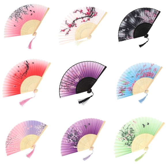 LSLXA Handheld Floral Folding Fans Handheld Fans Silk Folding with Frames for Dancing Cosplay Wedding Party Props Decoration