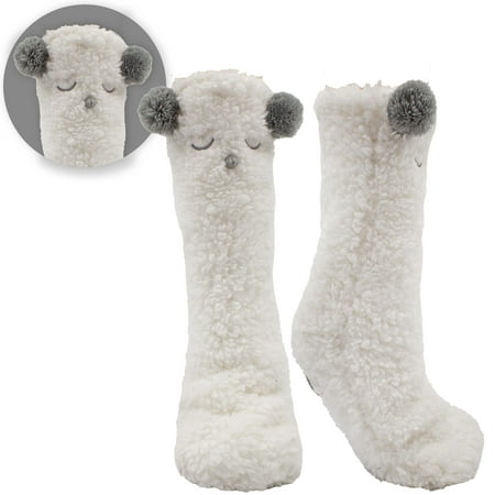 

furry little friends lounge socks- infused with rose n shea Lamb 3D Faux Sherpa Animal Socks W/ Non Skid Bottom