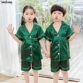 thumbnail image 1 of 5 7 9 11 13 años primavera otoño pijamas de satén completo ropa de dormir para niños traje de noche Pijamas niños pijama de Navidad Pijamas de seda, 1 of 4