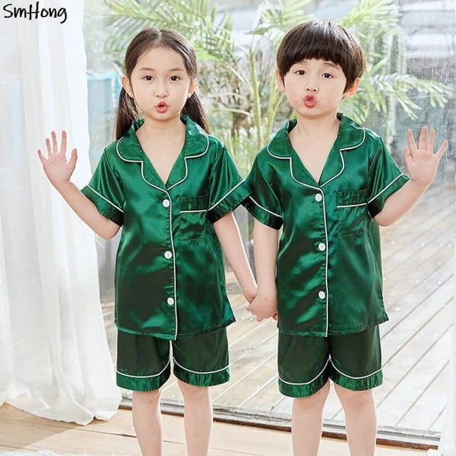 5 7 9 11 13 años primavera otoño pijamas de satén completo ropa de dormir para niños traje de noche Pijamas niños pijama de Navidad Pijamas de seda