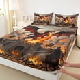 thumbnail image 4 of Metsweet Wildlife Dragon King Sheets 4pcs, Vintage Castle Knight Bedding, Black Orange Gray Red,1 Fitted Sheet, 1 Flat Sheet and 2 Pillowcases, 4 of 5