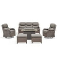 thumbnail image 2 of PARKWELL 6-Piece Outdoor Patio Furniture Set with Fire Pit,High Back Conversation with Swivel Glider Chairs,Footrests,50,000 BTU,Luxury 6" Thick Cushions,Wicker Patio Set for Deck, Backyard,Brown/Gray, 2 of 13