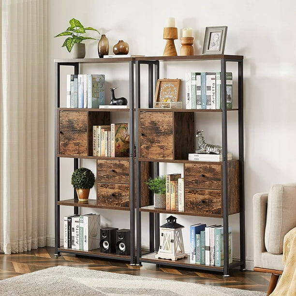 5 Tier Folding Bookshelf No Assembly Book Shelf Bookcase Industrial