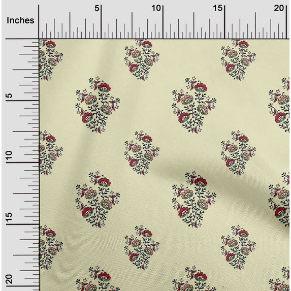 oneOone Cotton Poplin Fabric Leaves & Floral Block Print Fabric By Yard 42 Inch Wide