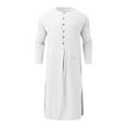 thumbnail image 4 of BADHUB Men's Big and Tall Linen Robes Long Sleeve Muslim Robe Button Up Side Split Kaftan Thobe with Pockets White S, 4 of 5