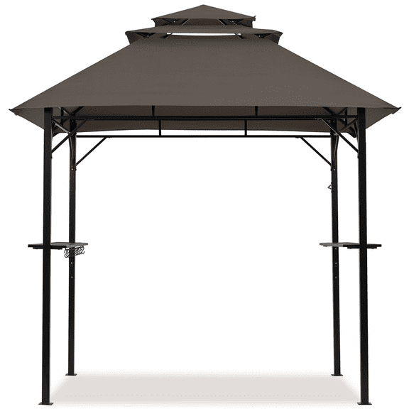 Alden Design 8*5 FT Grill BBQ Gazebo with Height-adjustable Shelves & 10 S-shaped Hooks for Outdoor, Brown