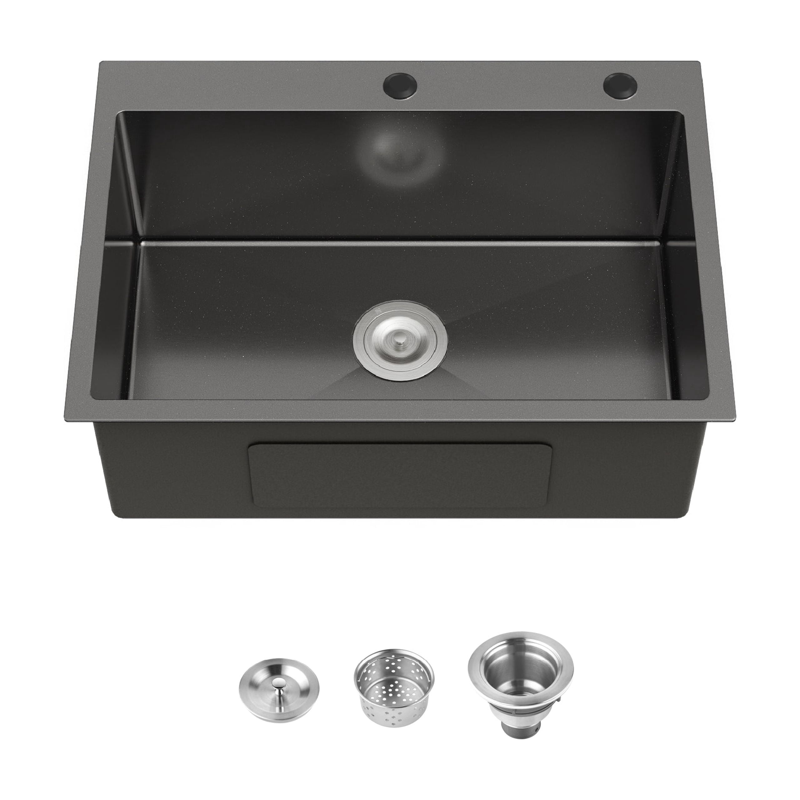 27-inx19-in Black Stainless Steel Drop-In Kitchen Sink-Single Bowl 16 Gauge Topmount Sink with US Drain And Hooks