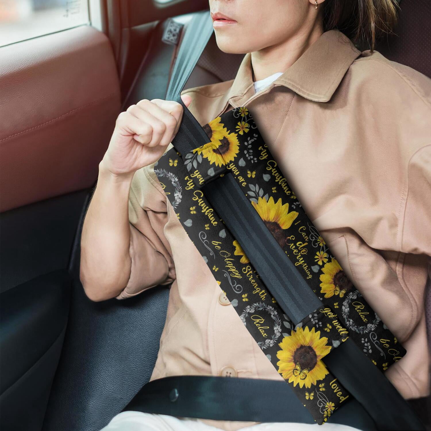 Rustic Bloom Sunflower Seatbelt Pillow - Plush Mastectomy Car Cushion - Country Floral Design for Post Surgery Comfort - Pressure Relief for Women