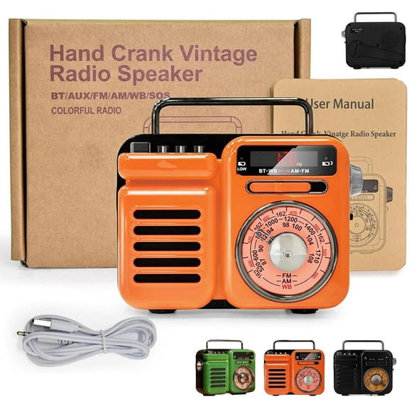Retrowave 7-in-1 Radio, Portable Radio Rechargeable with Bluetooth/Tf/U Disk/Aux Playback, Sleep Timer, Flashlight, Sos Alarm, Suitable for Indoor Decoration, Camping (Orange)