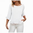 thumbnail image 5 of Towmus Womens 3/4 Sleeve Tops Knit Cotton Ladies Blouses Crew Neck T Shirts for Women Loose Fit Ruffle Sleeve Tunic Tops, L, White, 5 of 8