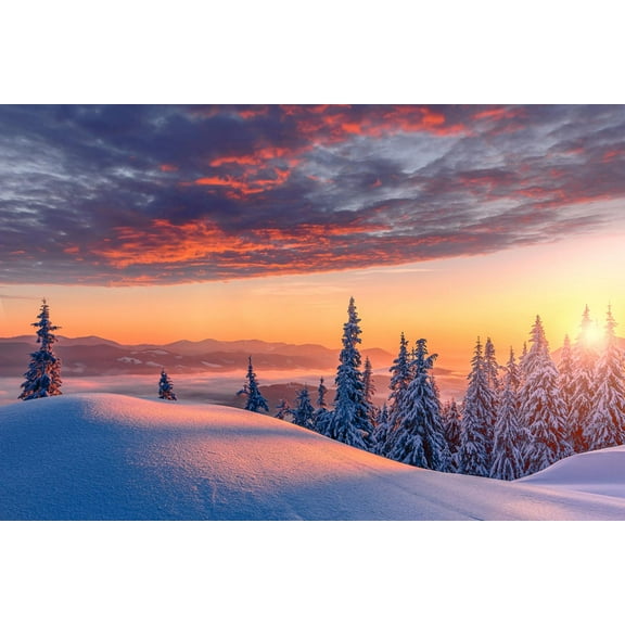 Art.com Fantastic Winter Landscape during Sunset. Colorful Sky Glowing by Sunlight. Dramatic Wintry Scene. Photographic Print, 18" x 12"
